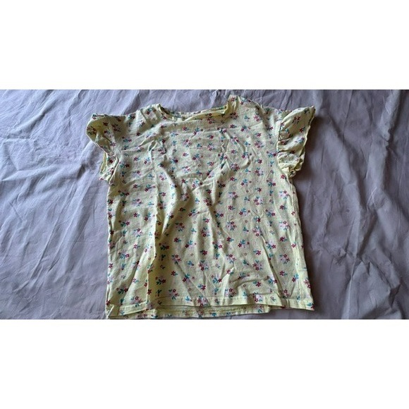 Sfera Other - Sfera Girls Youth Size 7-8 Yellow Floral Glitter Print Ruffle Sleeve T-shirt Top